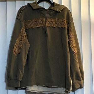 ODDY XXL Jacket Pullover Sweater Lace Green Long Sleeve Collared